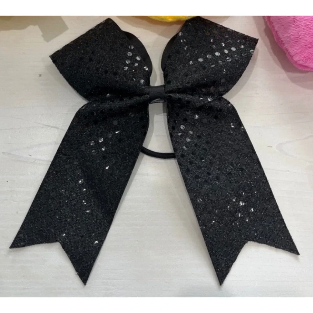 Sparkling‎ Black Sequin Cheerleader Bow Hair Tie Ponytail Holder Accessory